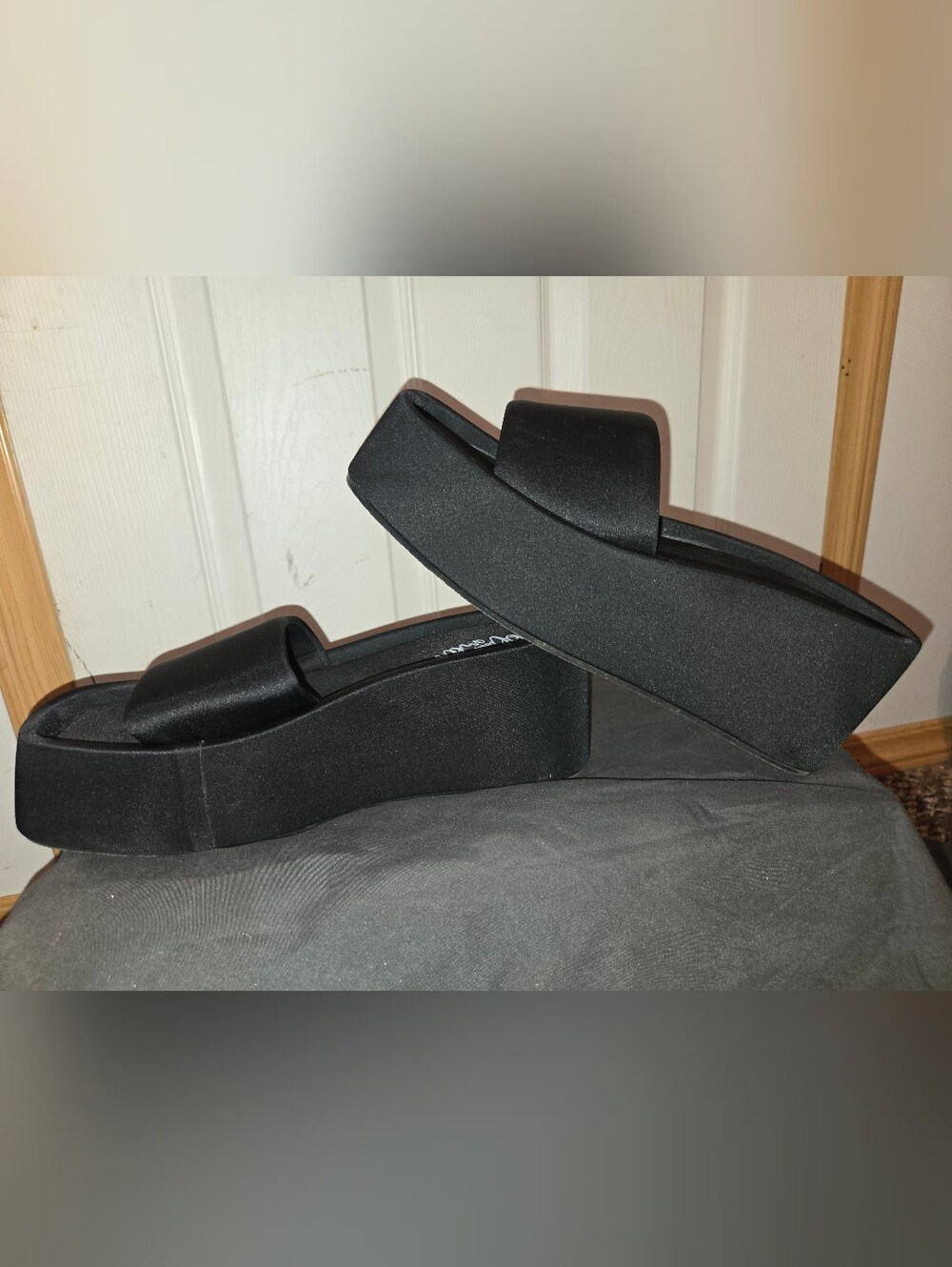 Platform Slide Sandals in Black